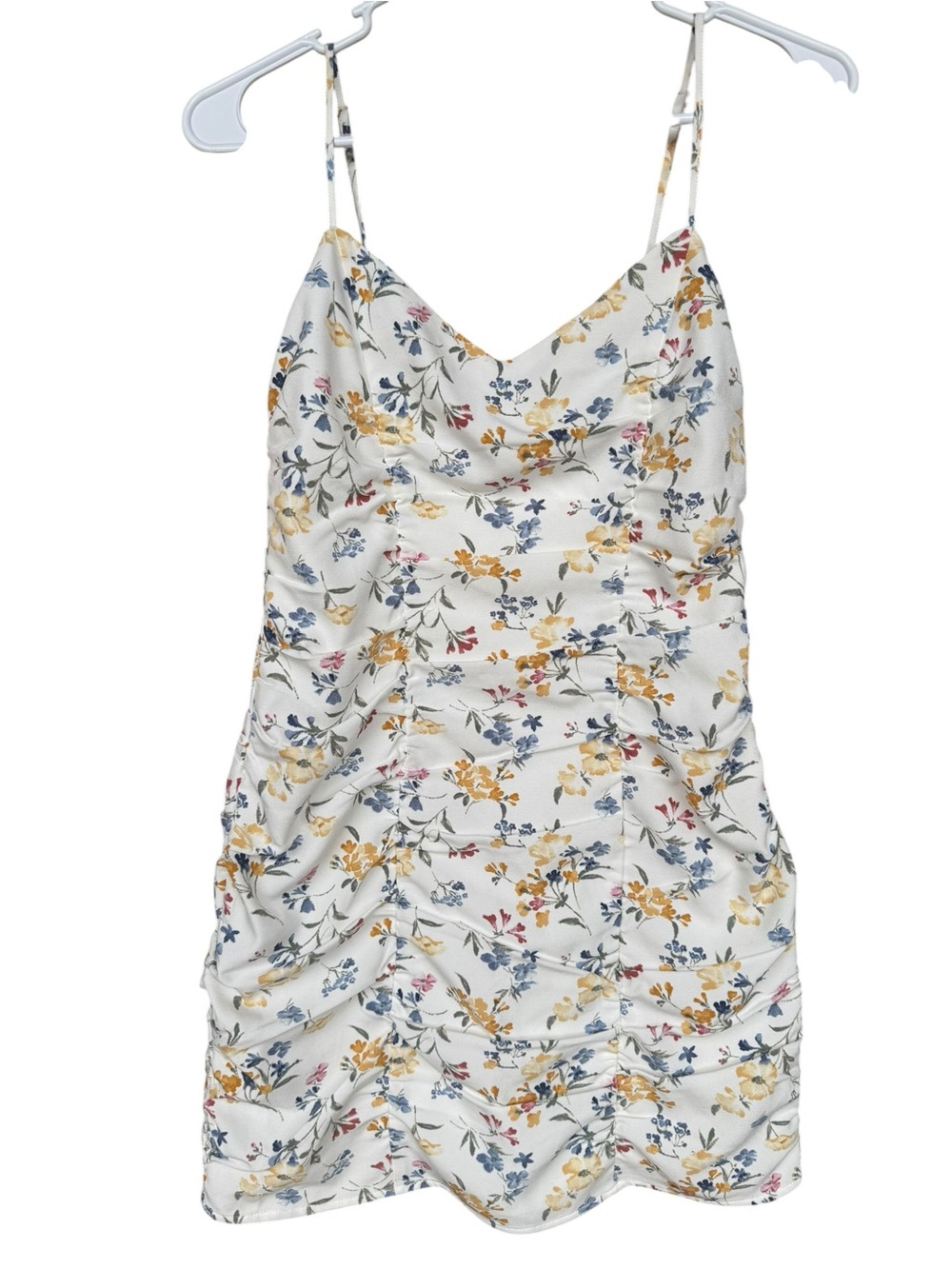 Abercrombie & Fitch White Floral Slip Ruched Mini Dress